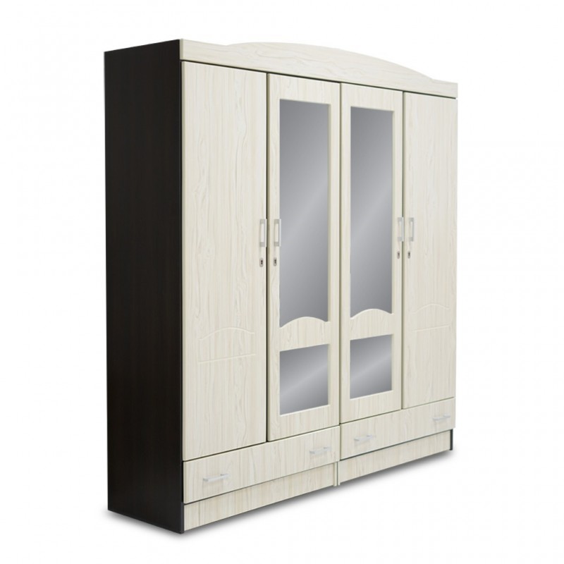 Juniper Wardrobe 4 Doors MDF Melamine Creamy & Wengue