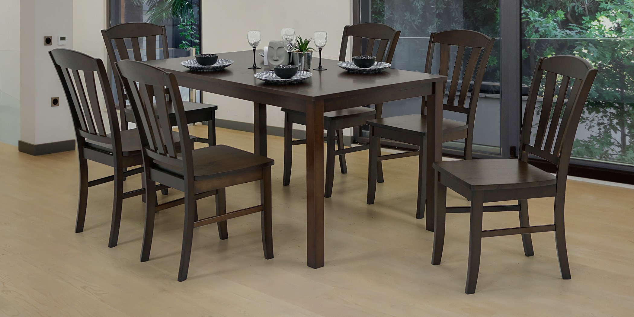 Danbury Table and 6 Chairs W/Wooden Seat Wenge Col