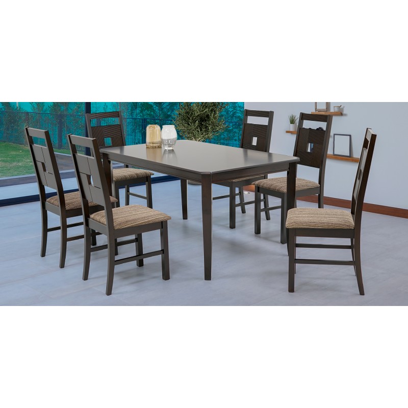 Salome Table and 6 Chairs Mocha Rubberwood Salome Table and 6 Chairs Mocha Rubberwood