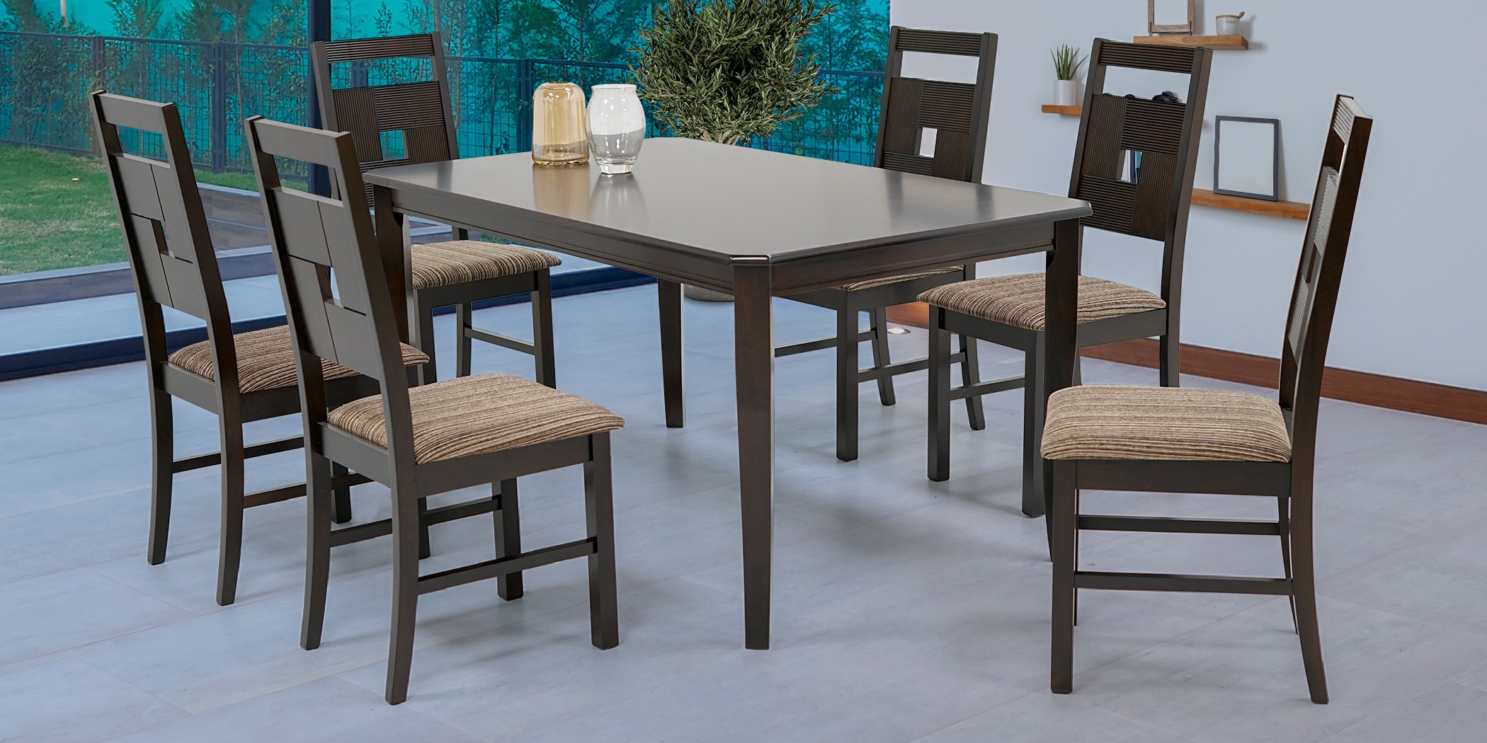 Salome Table and 6 Chairs Mocha Rubberwood