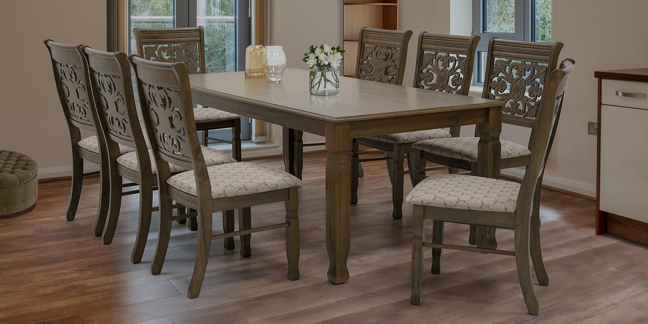 Lexington Table and 8 Chairs Rubberwood