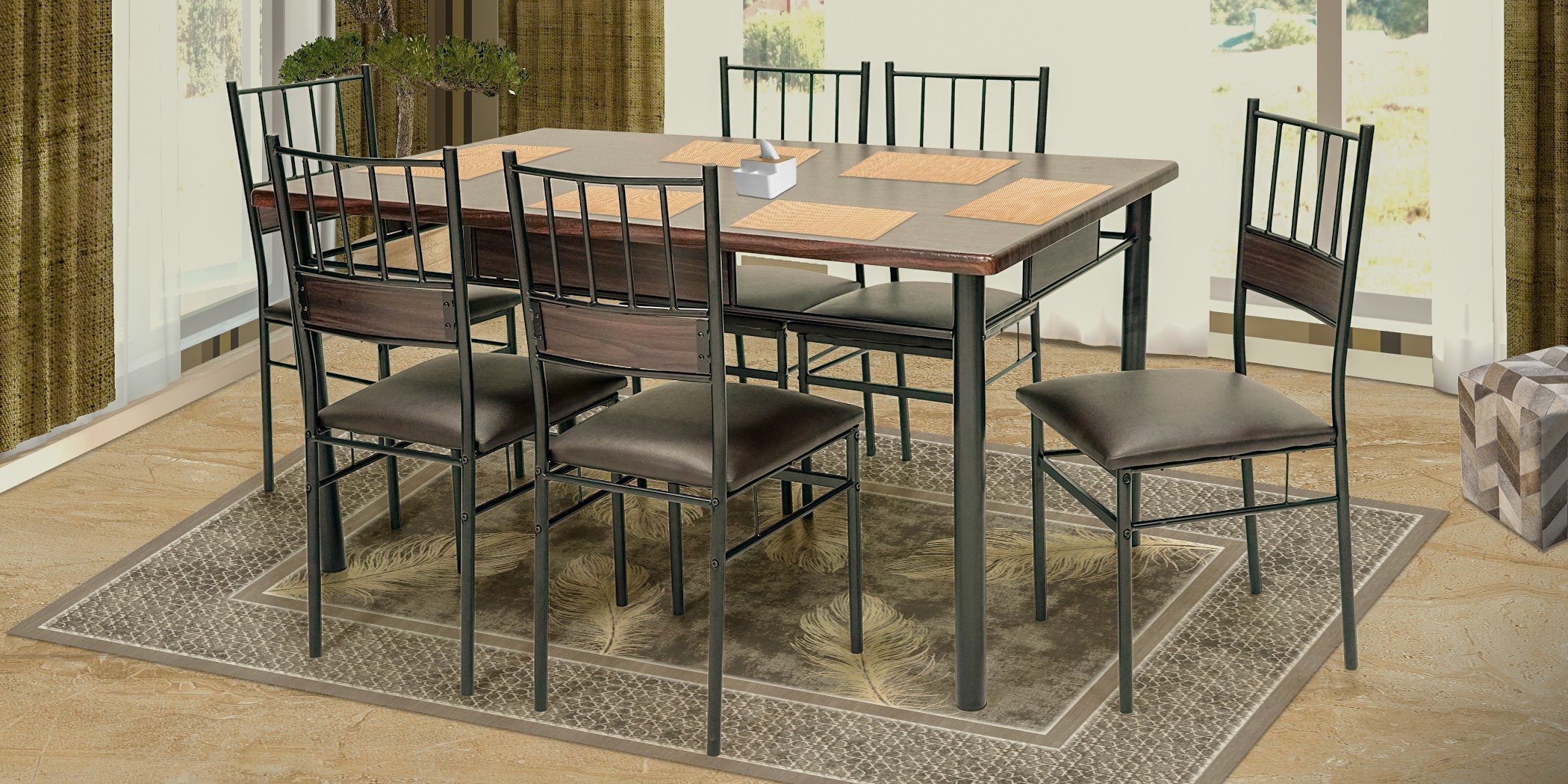 Ixora Table and 6 Chairs Metal/MDF Top