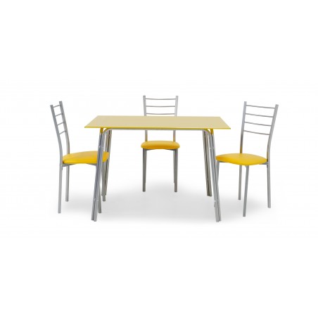 Laurenza Table and 4 Chairs Metal/Yellow Glass