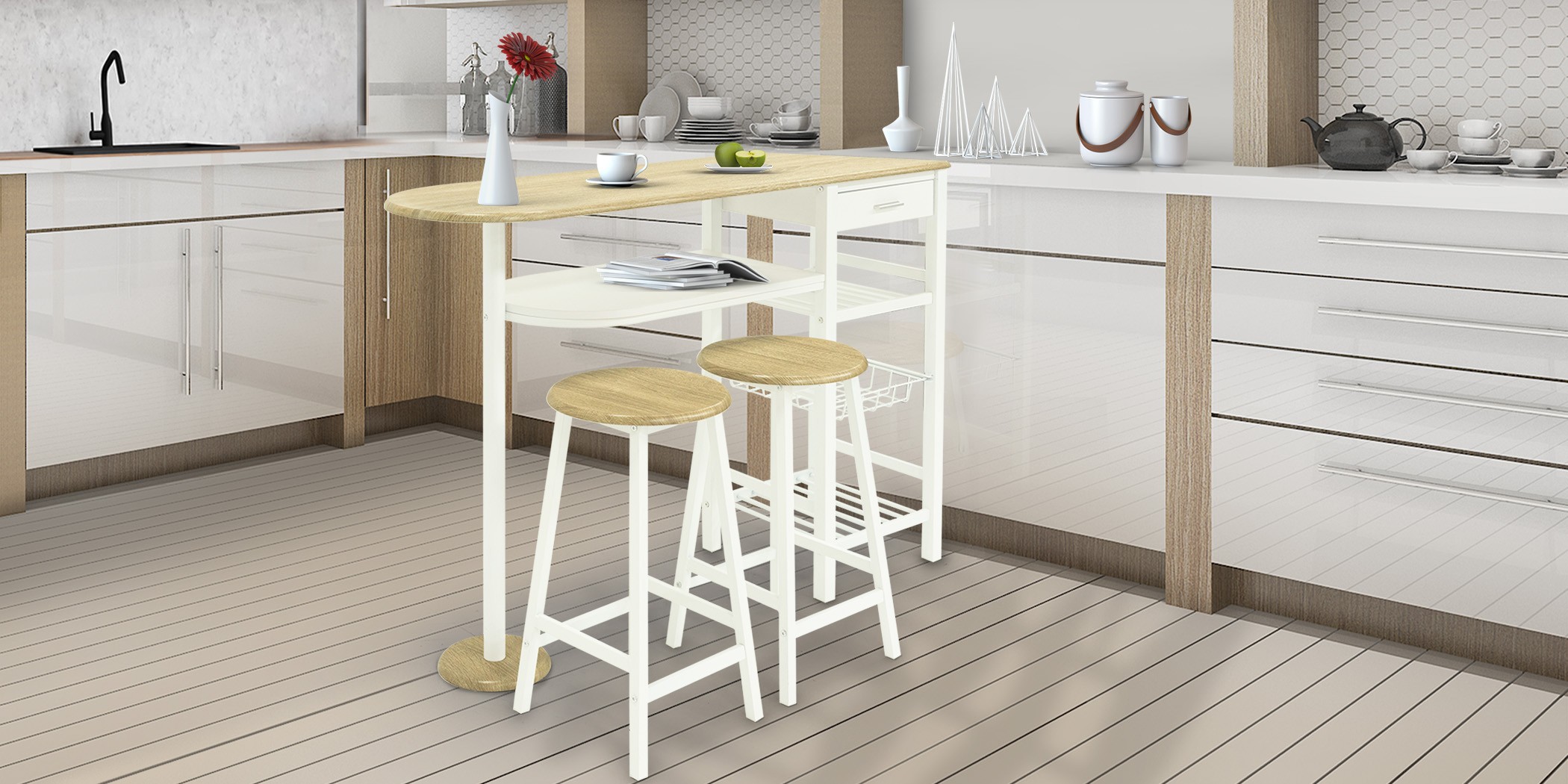 Terina Table and 2 Chairs PVC/Melamine White Color