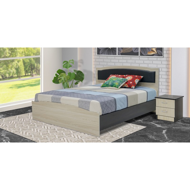 Juniper Bed 150x190 cm MDF Melamine Creamy & Wenge Juniper Bed 150x190 cm MDF Melamine Creamy & Wenge