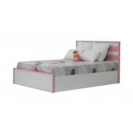 Alpha Bed 140x190 cm MDF White & Pink