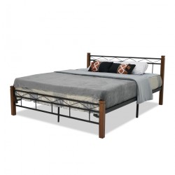 Gaspian Bed 160x200 cm Black Metal Rubberwood