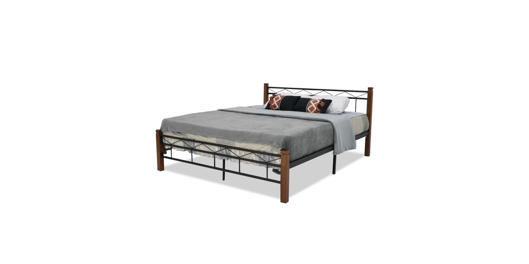 Gaspian Bed 160x200 cm Black Metal Rubberwood