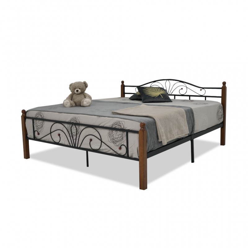 Eunike Bed 180x200 cm Black Metal Rubberwood