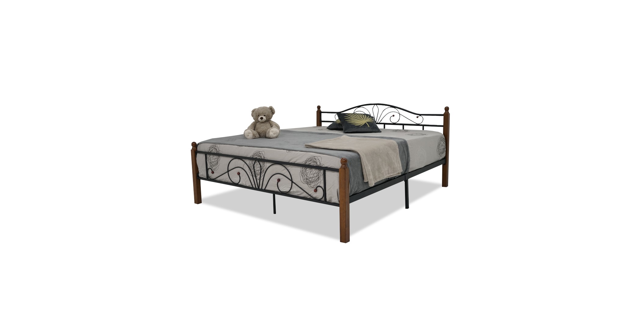 Eunike Bed 180x200 cm Black Metal Rubberwood