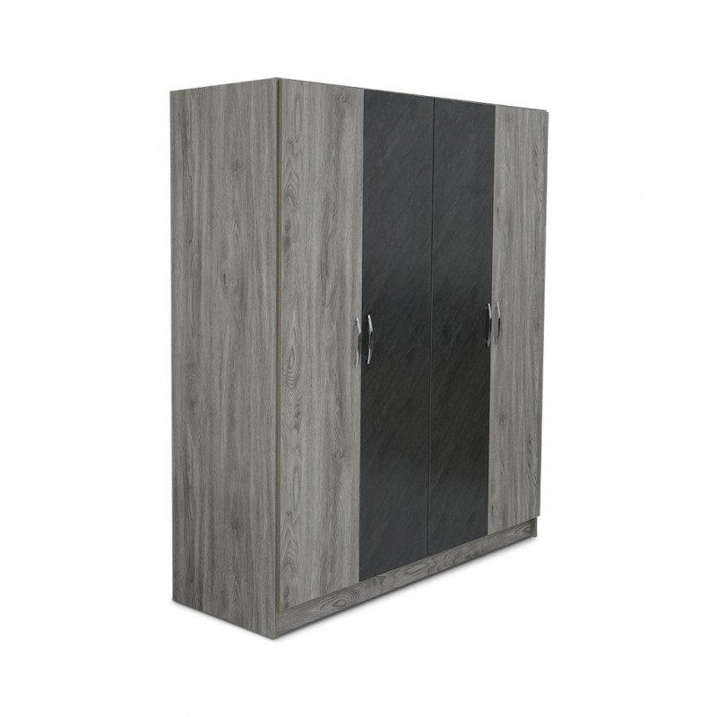 Kinzey Wardrobe 4Drs MDF Grey Mistral & Stone