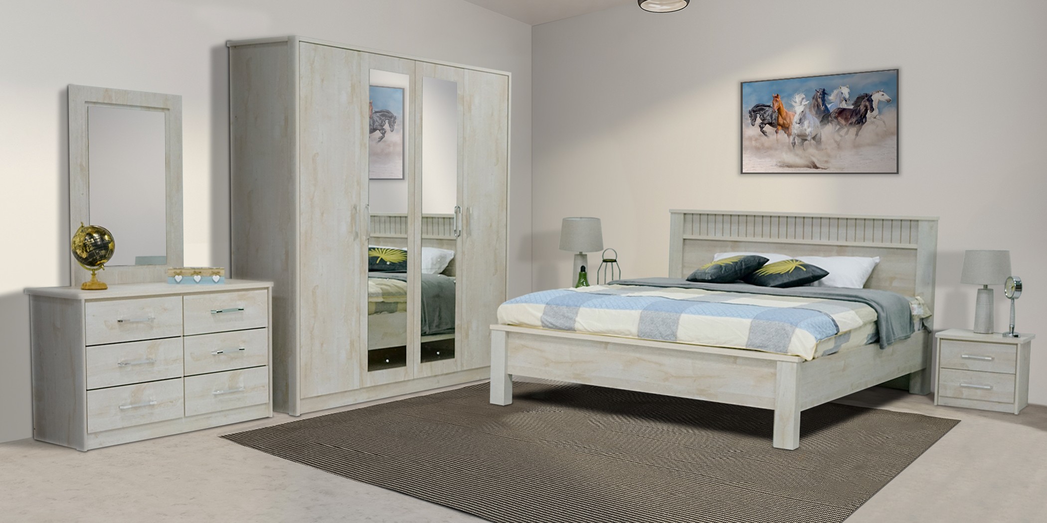 Athenas Bedroom Set 180x200 cm White Wash Maple