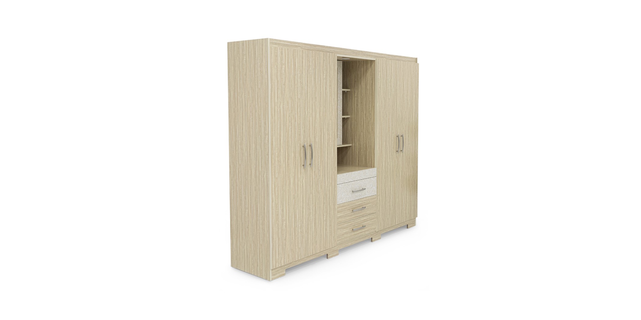 Basel Wardrobe 4 Doors + Dressing Table in Melamine