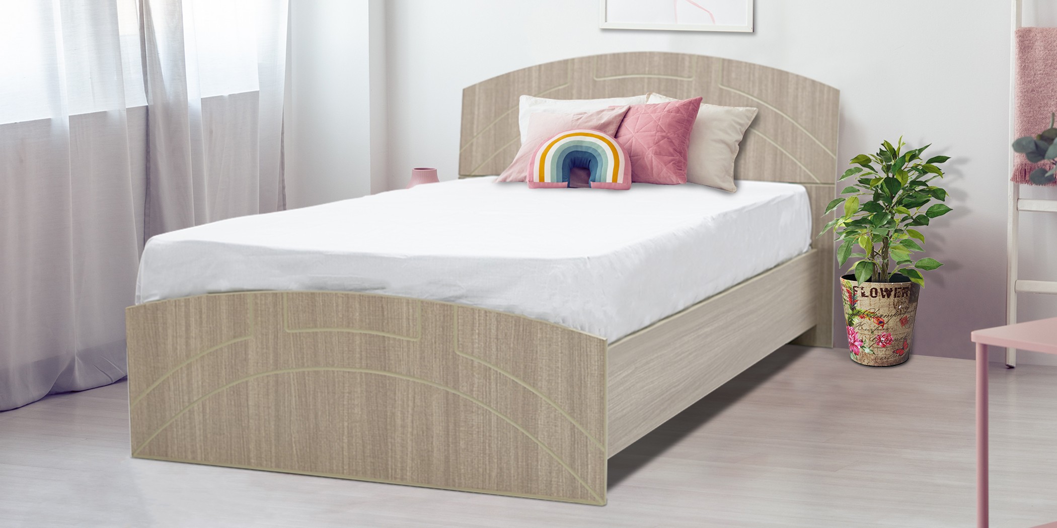 Danica Bed 107x190 cm MDF Melamine Linen