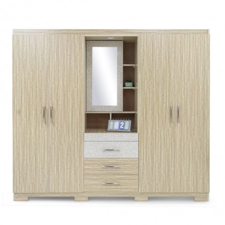 Basel Wardrobe 4 Doors + Dressing Table in Melamine MDF Brown & Deco White