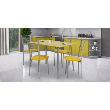 Laurenza Table and 4 Chairs Metal/Yellow Glass