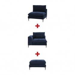 Tamarin Armless Chair+Ottoman+Reversible Corner D.Blue Col Fabric