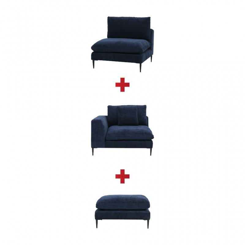 Tamarin Armless Chair+Ottoman+Reversible Corner D.Blue Col Fabric