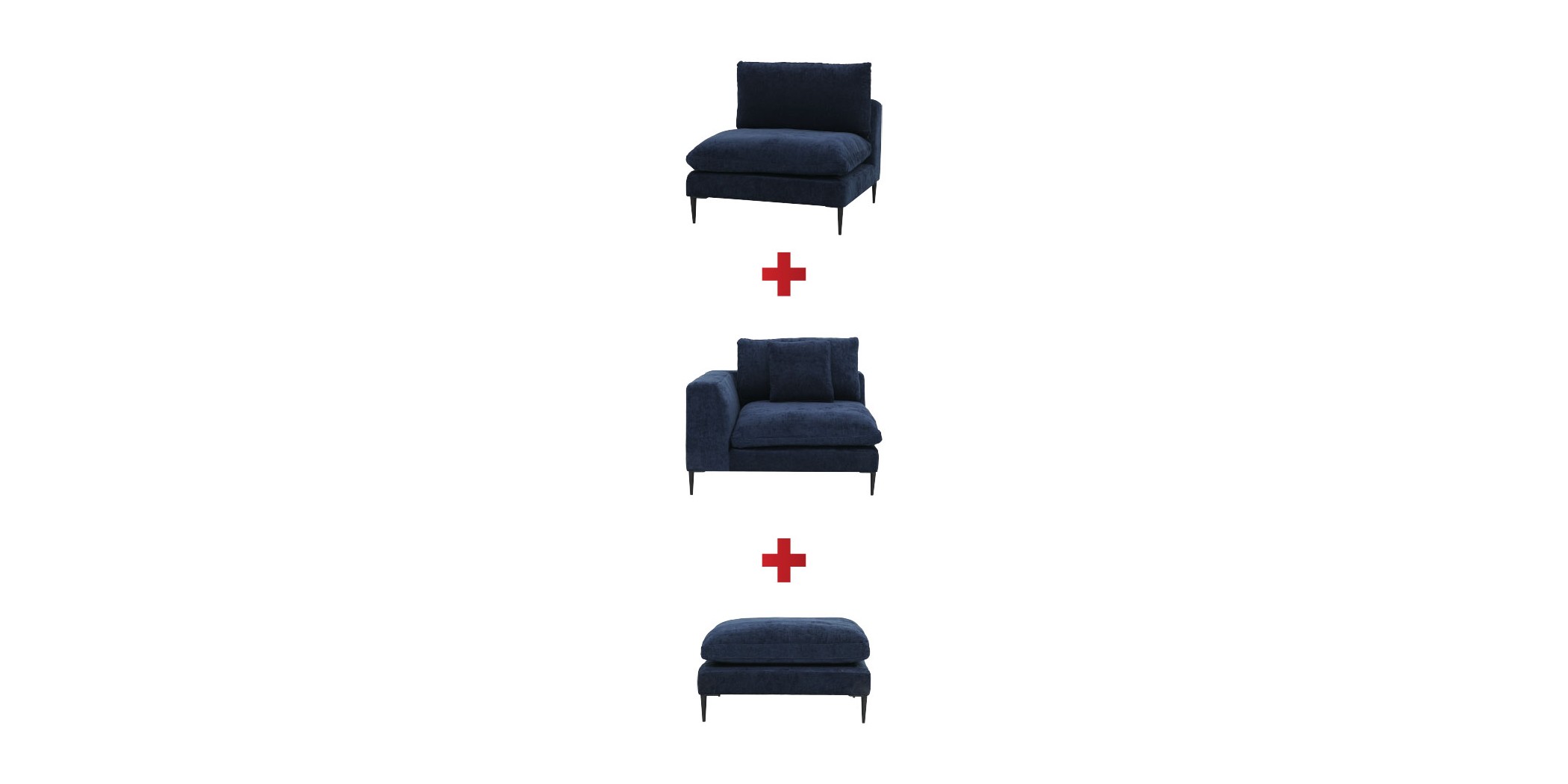 Tamarin Armless Chair+Ottoman+Reversible Corner D.Blue Col Fabric