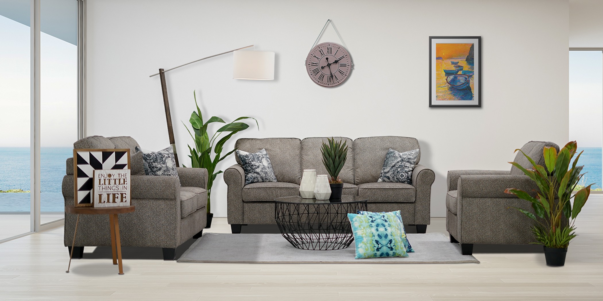 Brooklyn 3 Seater+2 Seater+Accent Chair BST Burlap Col Fabric