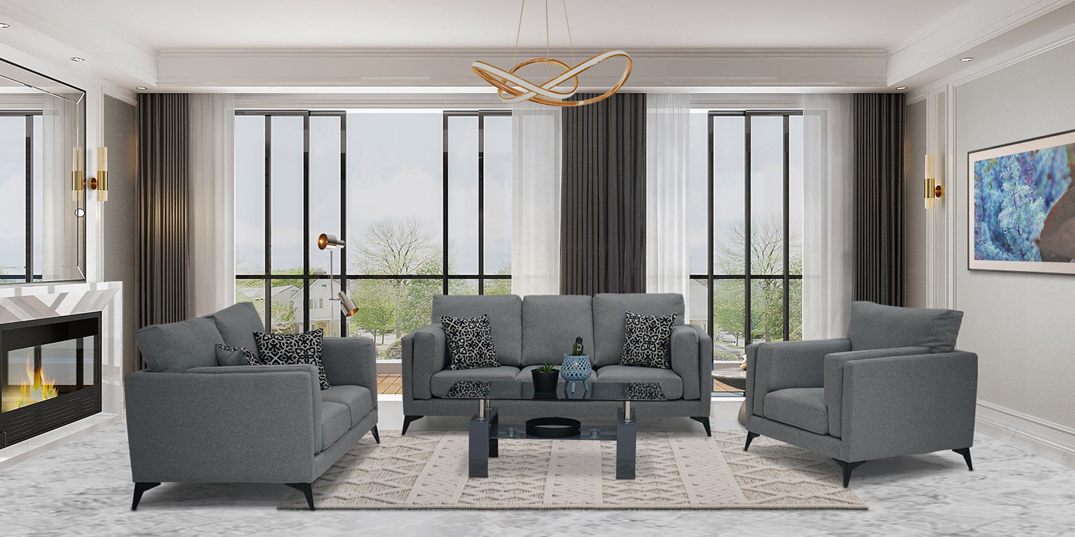 Burbank 3 Seater+2 Seater+1 Seater in Grey Col Fabric