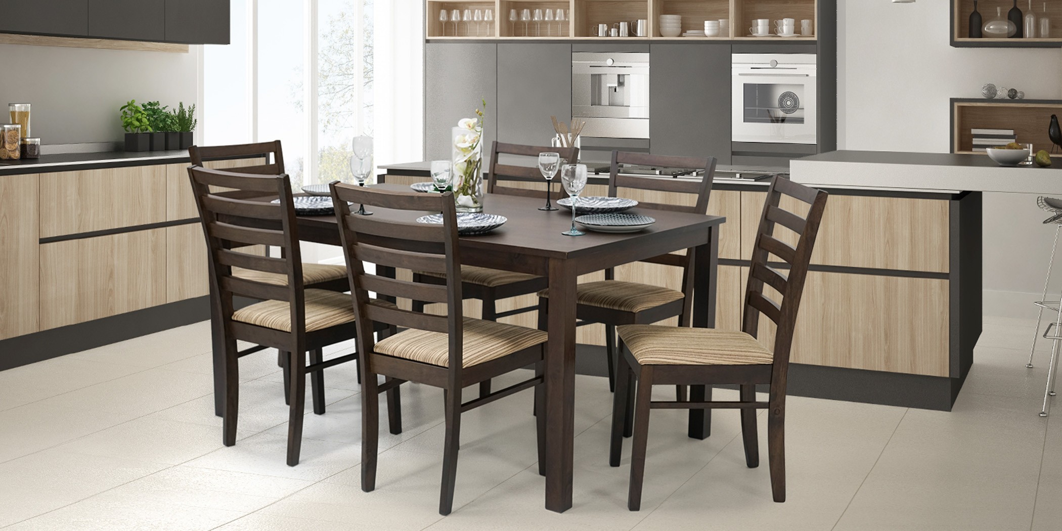 New Ocean Table & 6 chairs Black Cherry Rubberwood