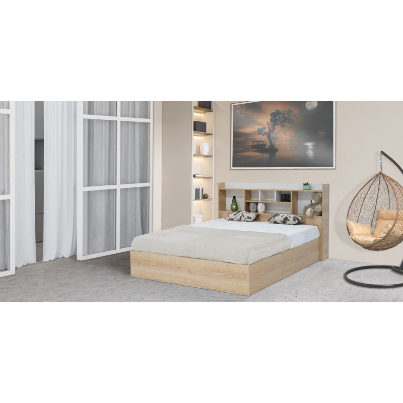 Neo Bed 150x190 cm MDF Oak and White Neo Bed 150x190 cm MDF Oak and White