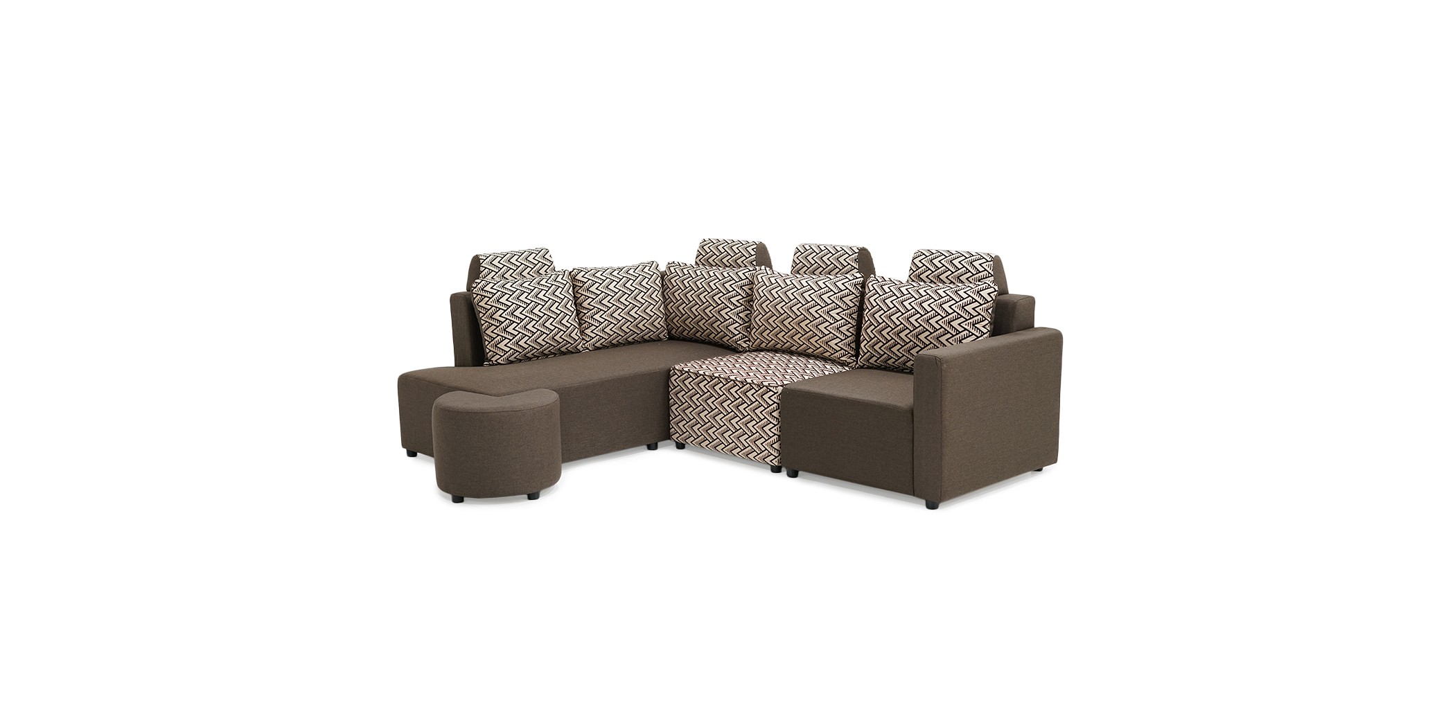 Angelo Corner LHF Chaise+RHF 3Seater+Ottoman Brown