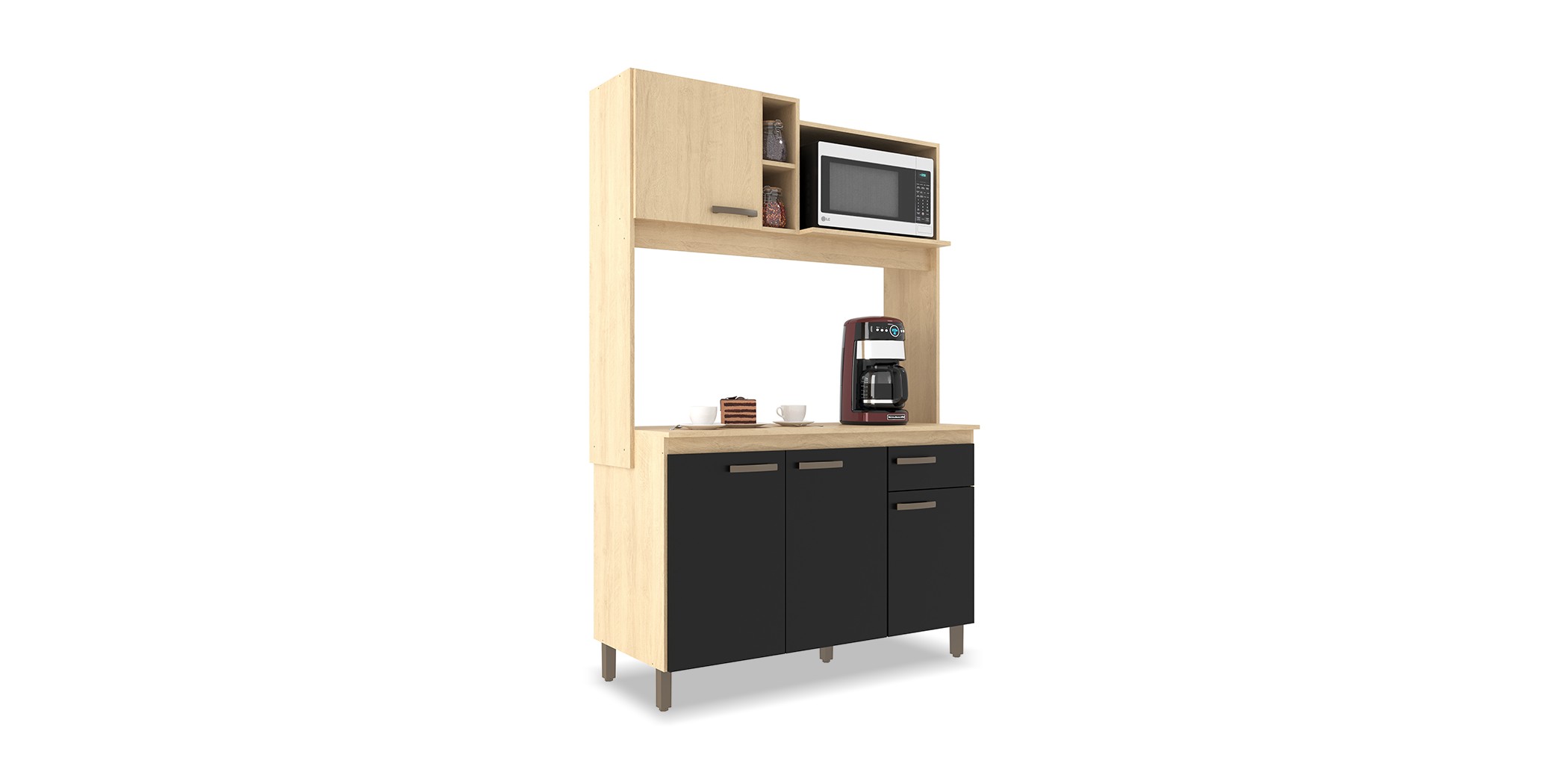 Yara Kitchen Cabinet Carvalho/Black 4Drs & 1Drawer