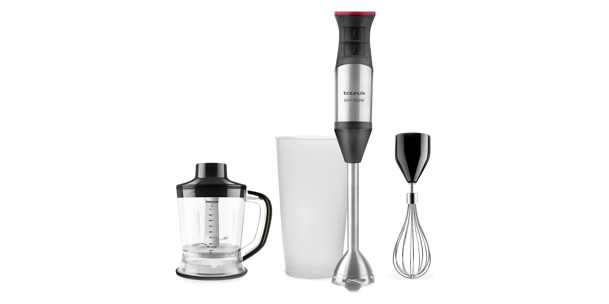 Taurus Bapi 1200 Plus Inox 1200W Hand Blender With 1L Chopper Jar, Whisk & Measuring Cup - 916366000