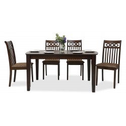 Oakland Table and 6 Chairs in Rubberwood/Brown Fabric