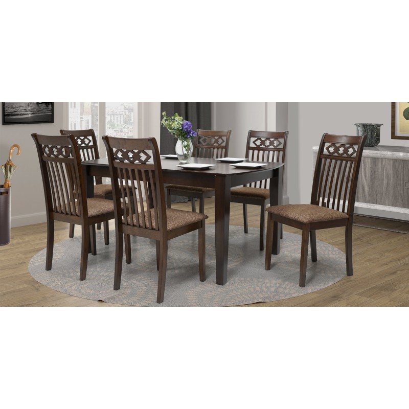 Oakland Table and 6 Chairs in Rubberwood/Brown Fabric Oakland Table and 6 Chairs in Rubberwood/Brown Fabric