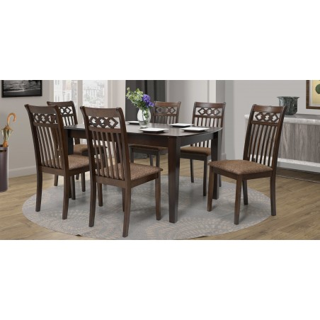 Oakland Table and 6 Chairs in Rubberwood/Brown Fabric