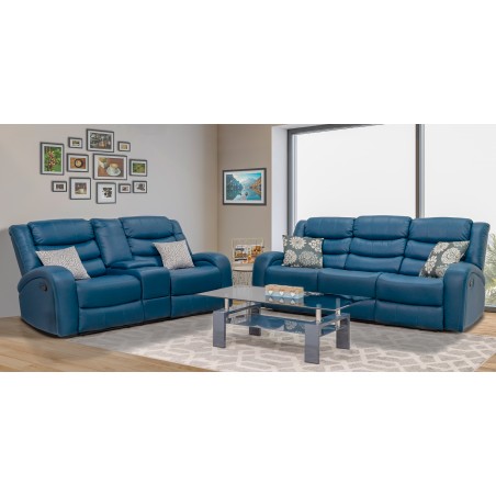 Veneto Sofa 3+2 in Blue Leather Gel