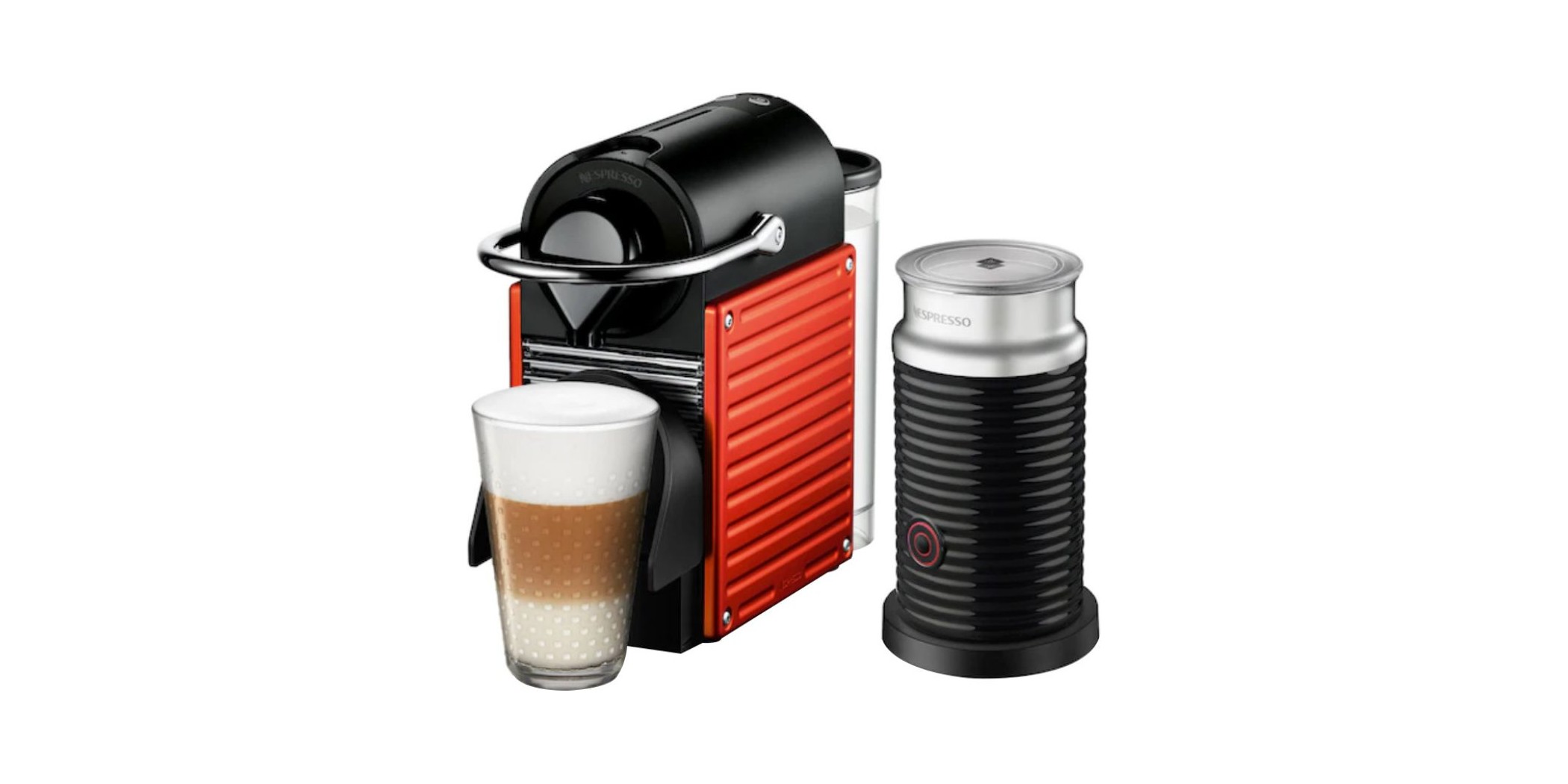 Nespresso Pixie Red C60 + Black Aero Milk Coffee Machine 2YW - 10090370