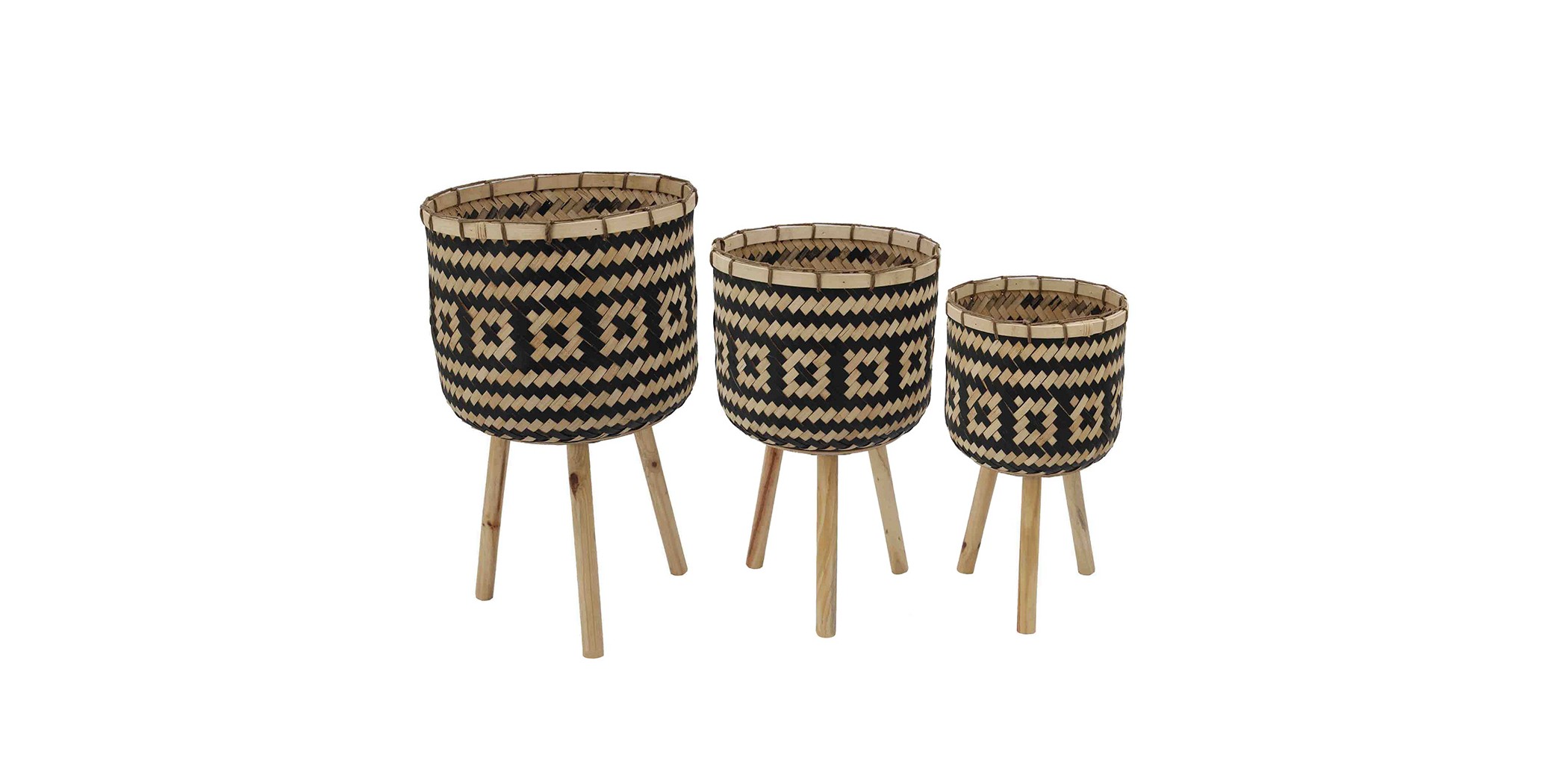 Set of 3 Rattan Flower Stand With Legs
