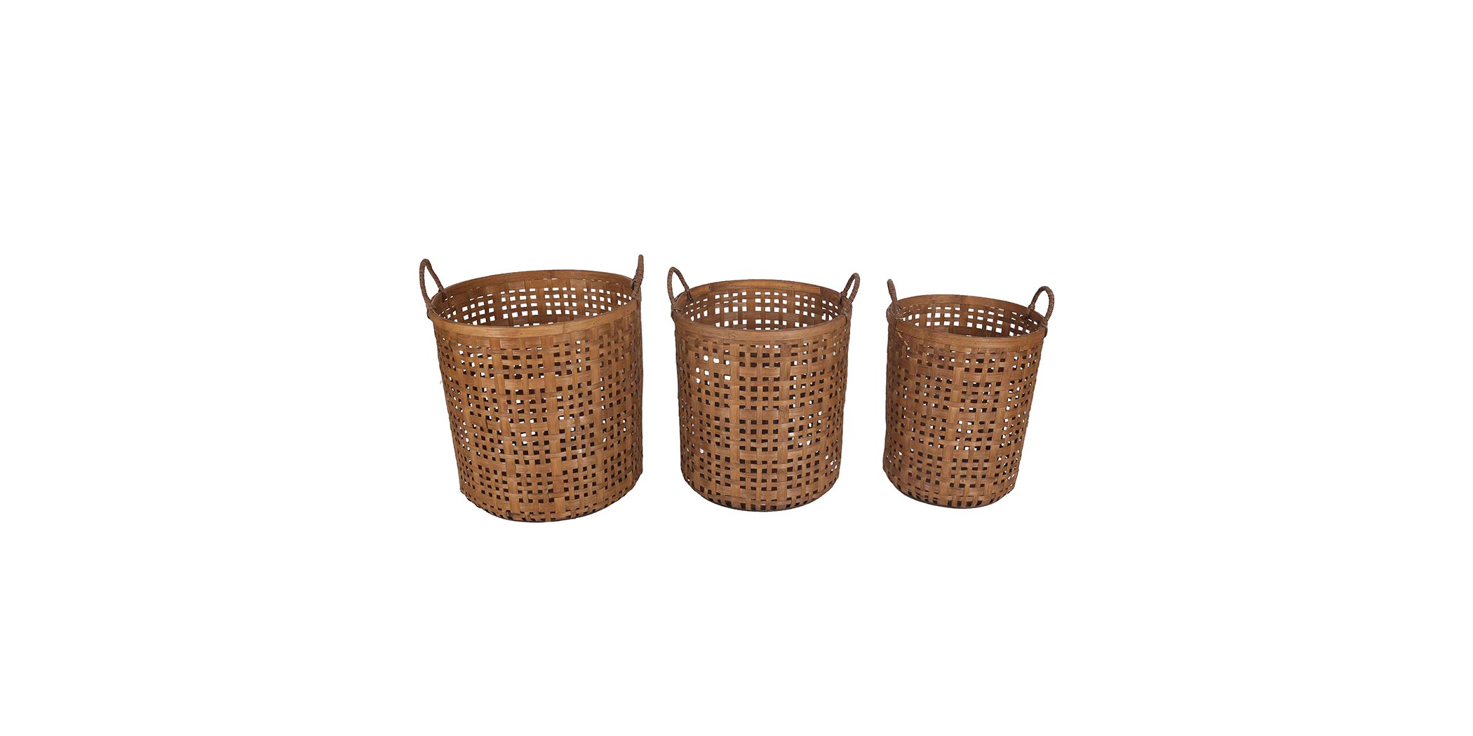 Set of 3 Rattan Flower Stand Brown
