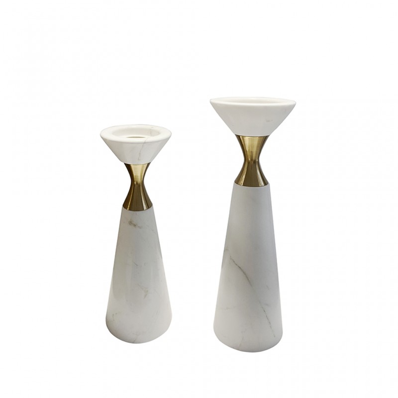 Set of 2 candle Holder White & Gold Set of 2 candle Holder White & Gold