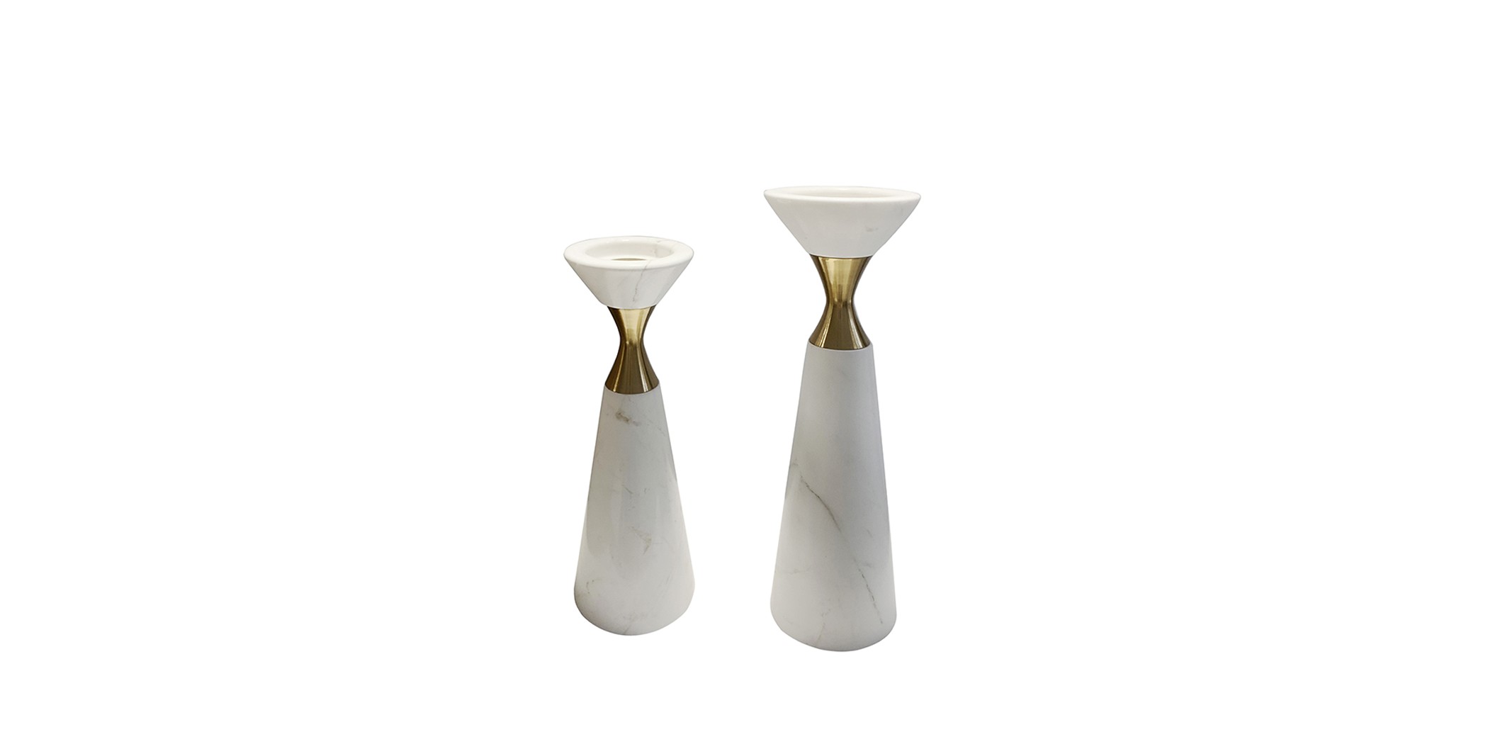 Set of 2  candle Holder White & Gold