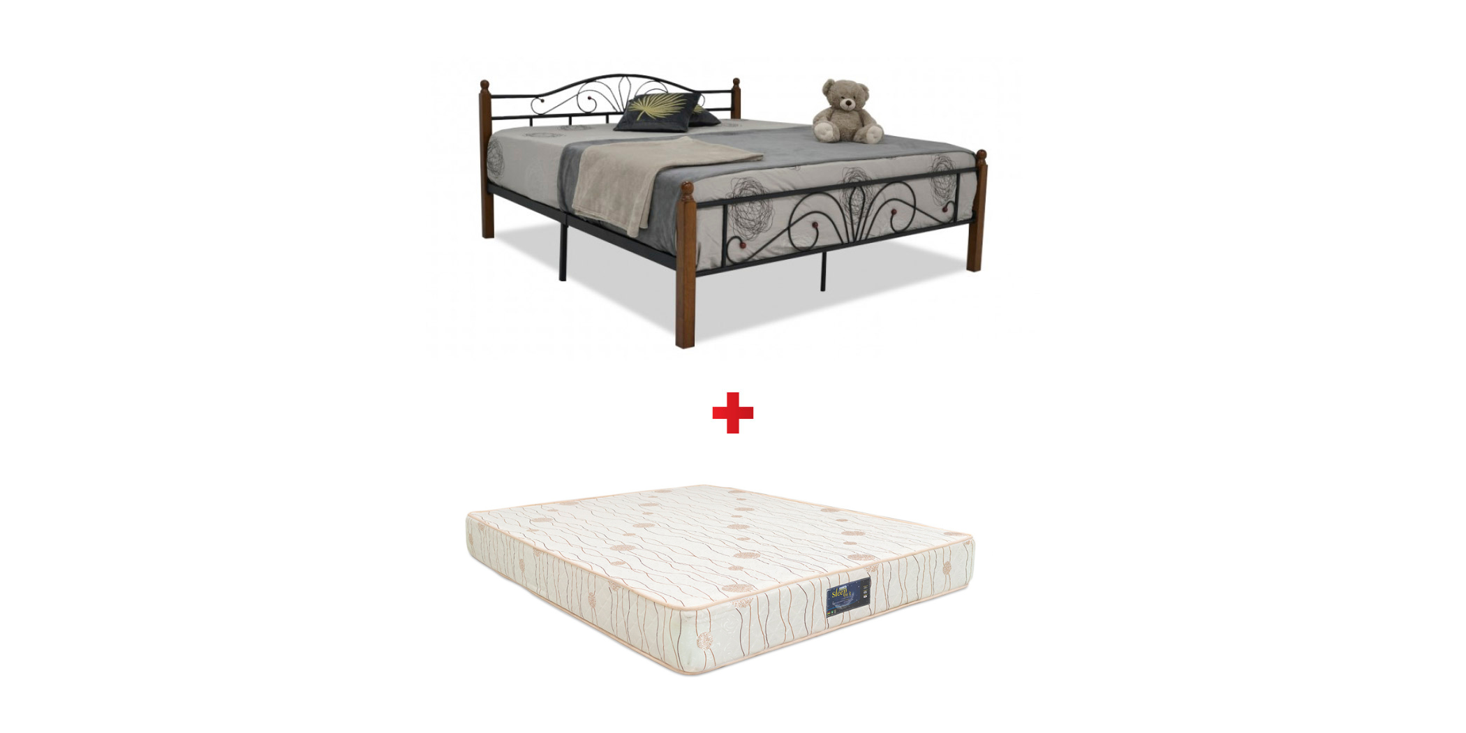 Eunike Bed 180x200 cm Black Metal Rubberwood + Sleep On It Classic King