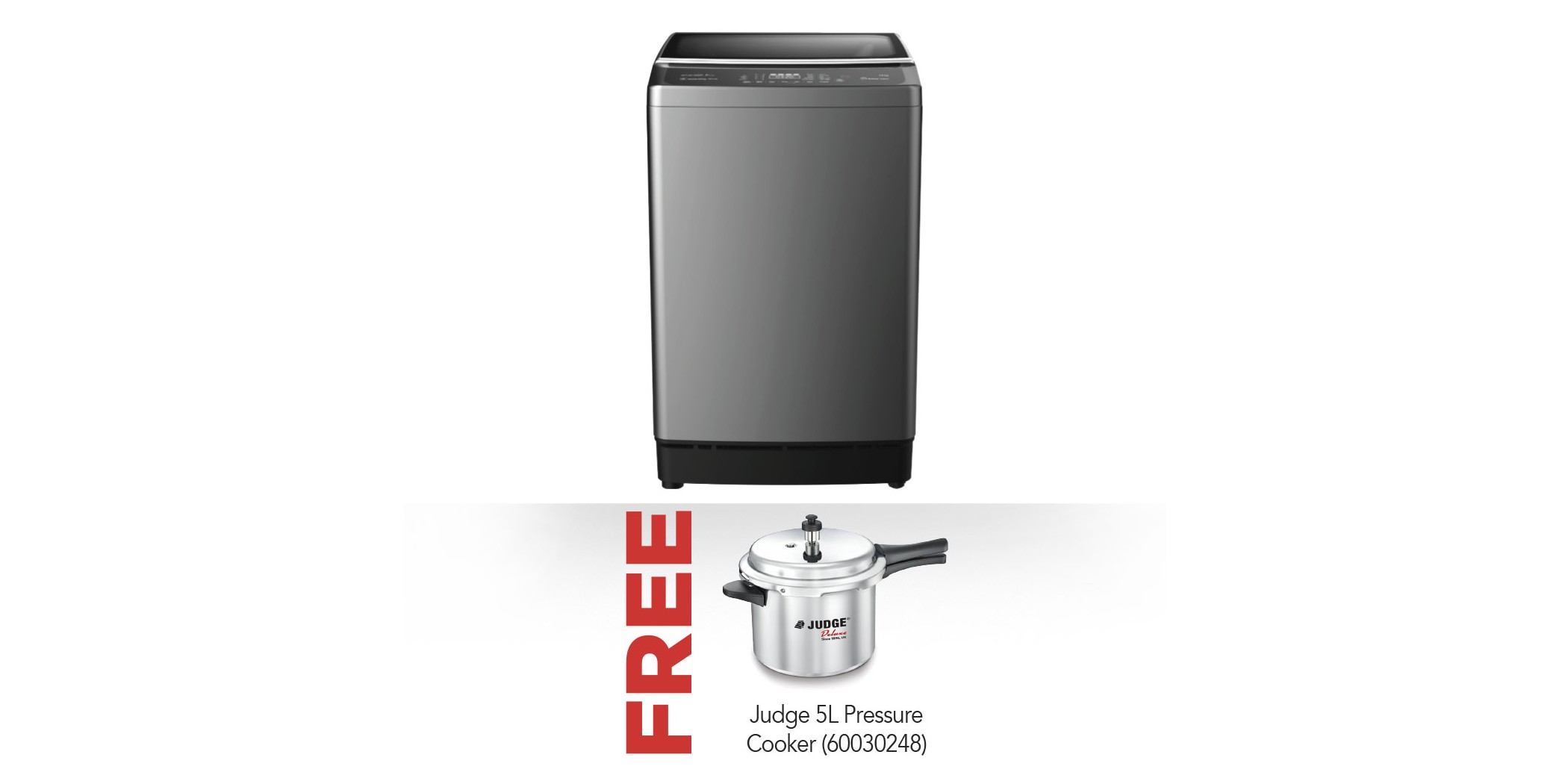Hisense WTJA1302T Washing Machine & Free Judge 5L Pressure Cooker