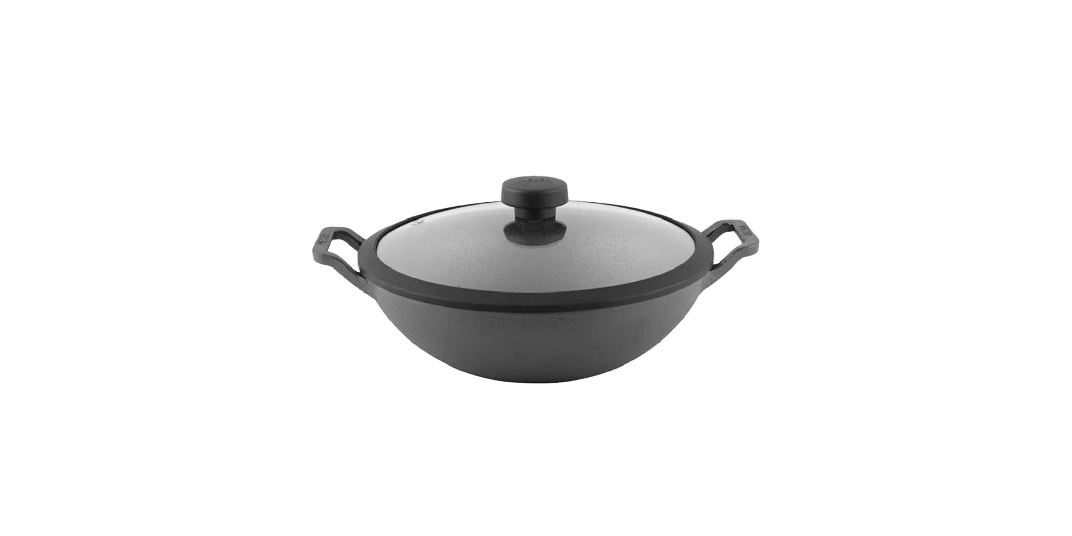 Meyer 48185 Pre-Seasoned Cast Iron 26cm Blk Kadai With Glass Lid