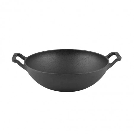 Meyer 48185 Pre-Seasoned Cast Iron 26cm Blk Kadai With Glass Lid