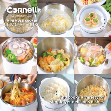 Cornell CMC-S1500X 1.5L White Mini Multi-Cooker With Stainless Steel Pot