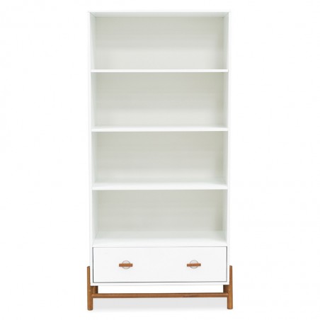 Ring Bookcase Solid Wood/MDF 1 Drawer White