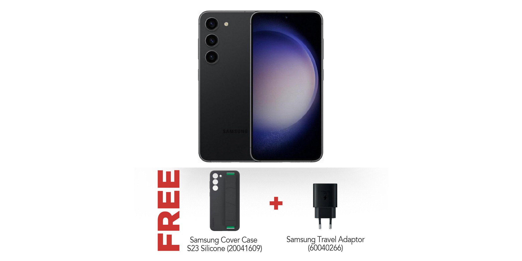 Samsung Galaxy S23 Black & Free Samsung S23 Cover + Samsung Travel Adaptor