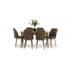 Asya Table & 6 Chairs Brown Fabric