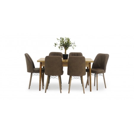 Asya Table & 6 Chairs Brown Fabric