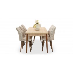 Miray Table & 8 Chairs Light Brown Fabric