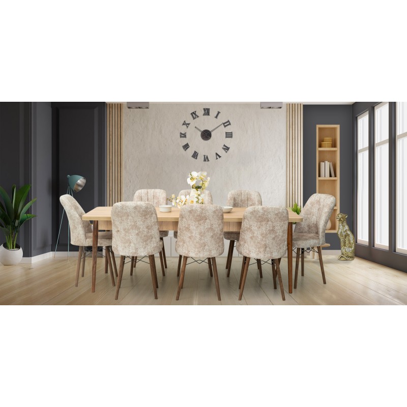 Miray Table & 8 Chairs Light Brown Fabric Miray Table & 8 Chairs Light Brown Fabric